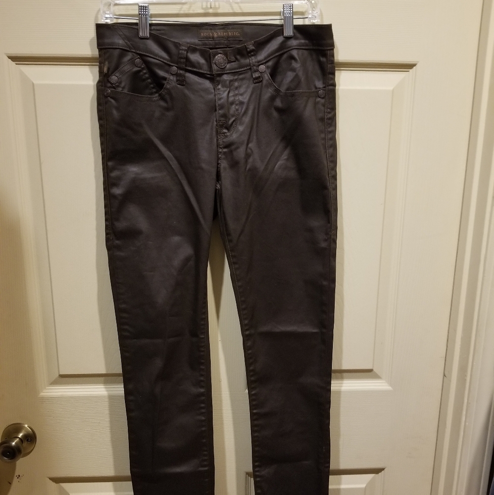 Rock & Republic, brown, faux leather jeans